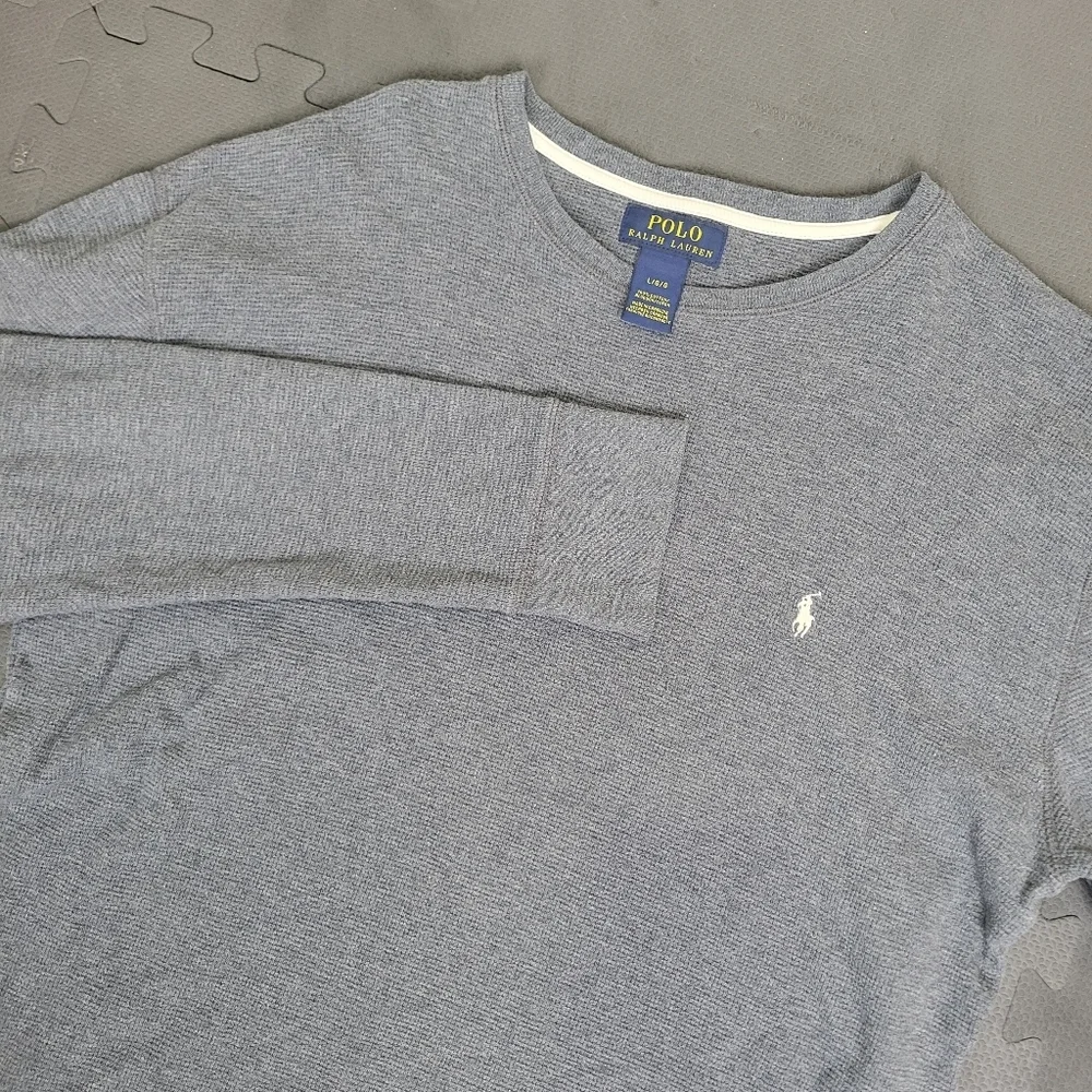 Polo Ralph Lauren Thermal Waffle Long Sleeve Shirt Mens Large Gray Logo